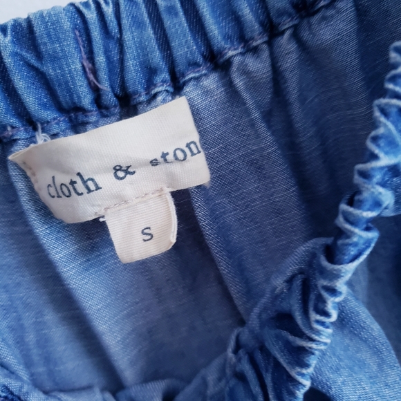 Anthro Cloth & Stone Chambray Off Shoulder mini Dress Small tencel Lyocell - Picture 5 of 7